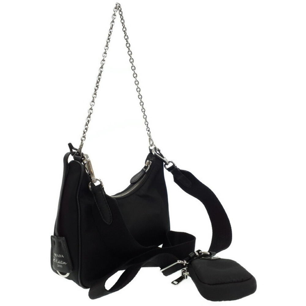 Prada Bag ReEdition Shoulder Saffiano Leather 2005 Black Chain